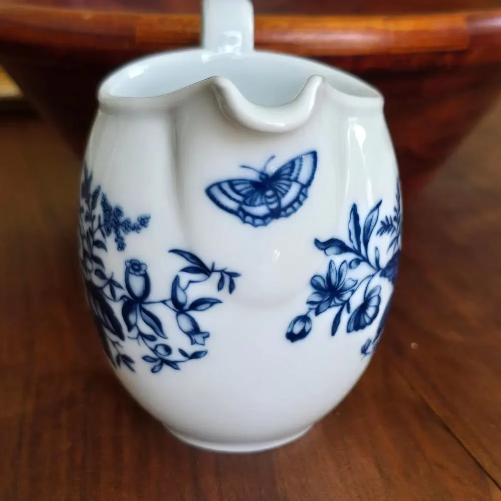 Vintage Royal Worcester Hanbury Milk Jug Blue White Floral Butterfly Cottagecore